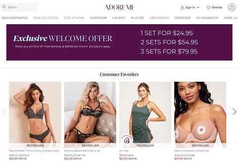 アメリカのファッションランジェリーオンラインショッピングサイト「Adore Me」公式サイト。