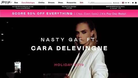 アメリカの不良少女ファッションブランド、Nasty Gal Inc.のウェブサイト。