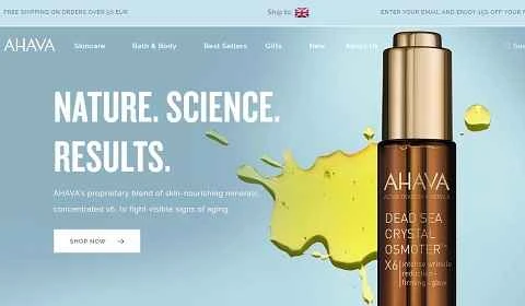 アメリカの死海泥スキンケアブランドAHAVAのウェブサイト