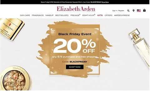 アメリカの化粧品ブランド、エリザベスアーデンのウェブサイト。