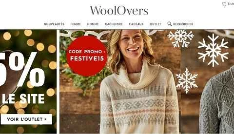 英国のウールとカシミアの既製服ブランド、Woolovers FranceのウェブサイトFR