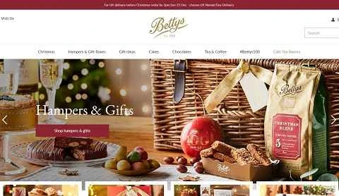 有名な英国のペストリーブランドのウェブサイト、Bettys の公式サイト。