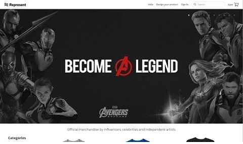 カスタマイズされた有名人商品を専門に扱うウェブサイト「Represent」。