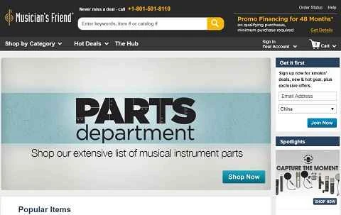 アメリカの有名楽器ショッピングサイト「ミュージシャンズフレンド」公式サイト