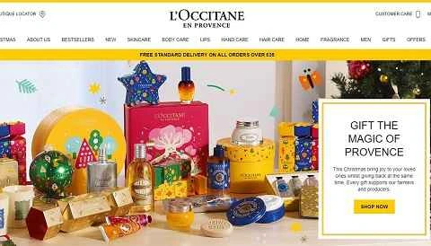 アメリカのスキンケアブランド、ロクシタンのウェブサイト