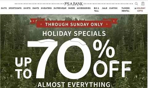 アメリカの有名メンズウェアブランド、ジョス・A・バンクのウェブサイト