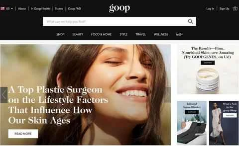 アメリカの有名なライフスタイルとショッピングのウェブサイト、goopの公式サイト