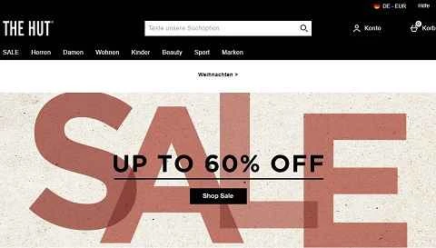 The Hut ドイツウェブサイト DE UK 総合オンラインストア