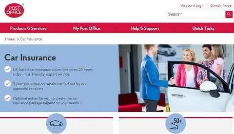 郵便局のウェブサイト 英国の自動車保険サービス
