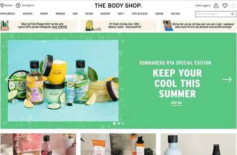世界的に有名な美容ブランド、ザ・ボディショップ・スウェーデンのウェブサイトSE