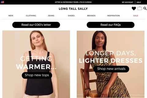 背の高い女性向けの英国の衣料ブランド、Long Tall Sally の米国ウェブサイト。