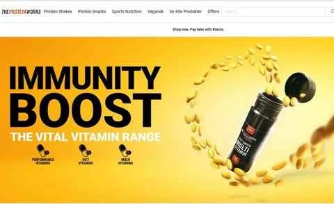 デンマークのスポーツ栄養サプリメントブランド、The Protein Works Denmarkのウェブサイト