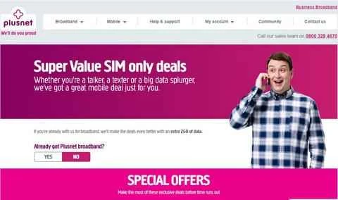 英国のブロードバンドおよびモバイル通信サービスプロバイダーである Plusnet Mobile。