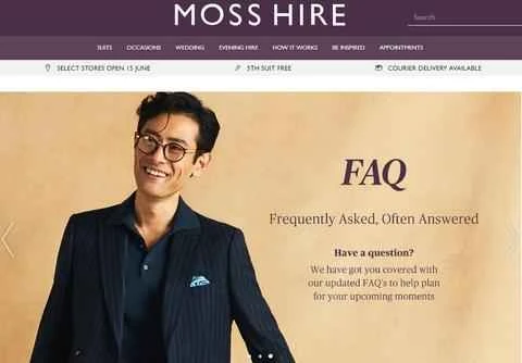 Moss Bros Hireの公式ウェブサイト、英国の紳士服レンタルウェブサイト、画像1 Moss Bros Hire官网 英国男装租赁网站 第1张