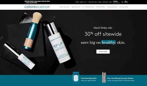 アメリカのミネラルメイクアップとスキンケアブランドのウェブサイト、Colorescience
