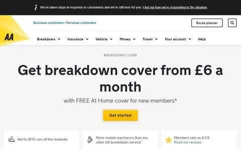 AA UK Breakdown ウェブサイトは、英国の公式車両故障修理およびメンテナンス サービス プロバイダーです。