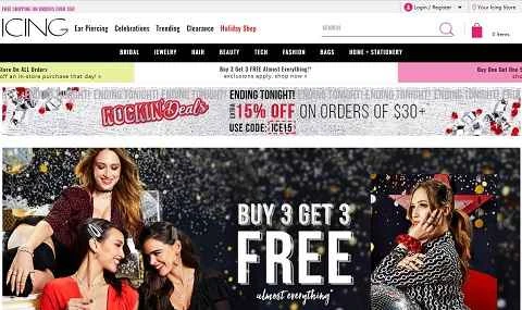 アメリカのティーン向けファッションアクセサリーブランド「Icing」のウェブサイト