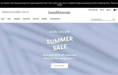 ベアミネラルズUKのウェブサイト