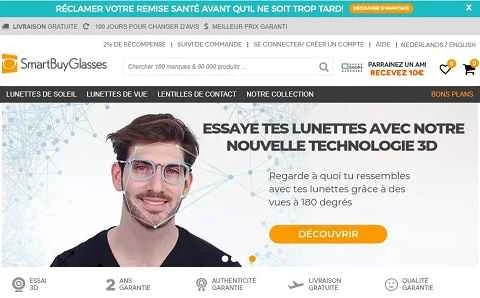 ベルギーの割引眼鏡ウェブサイト、SmartBuyGlasses公式サイト（BE）