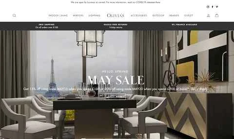 オリビアスの公式サイト、英国の高級家具ショッピングサイト