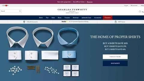 英国の高級メンズウェアブランド、Charles Tyrwhitt のウェブサイト。