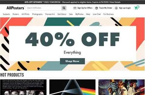 米国を拠点とするアートおよび絵画取引プラットフォーム、AllPosters の公式 Web サイト。