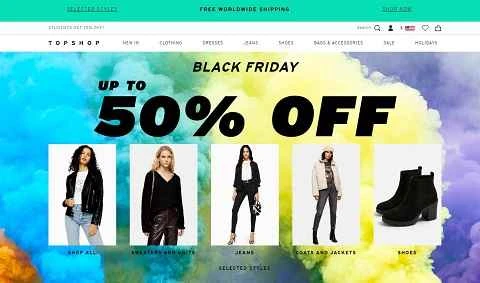英国のファストファッションブランドの米国公式ウェブサイト、Topshop US。