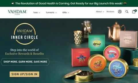 高級紅茶電子商取引プラットフォームである Vahdam Teas の米国公式ウェブサイト。