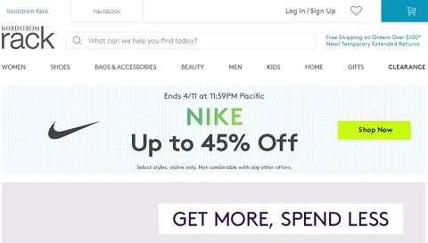 アメリカの高級百貨店、ノードストロームのアウトレット店、ノードストロームラック。