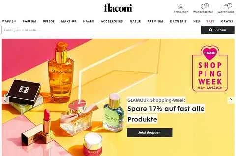 有名なドイツのオンライン美容・スキンケアストア、Flaconi の公式ウェブサイト。