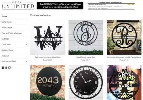 Metal Unlimited は、パーソナライズされた室内装飾品やギフトを専門とする米国を拠点とする Web サイトです。