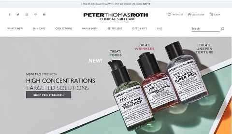 アメリカのスキンケアブランド、Peter Thomas Roth Labs, LLCのウェブサイト