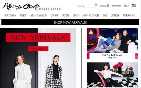 アメリカの衣料ブランドAlice+Oliviaのウェブサイト。