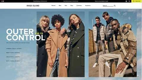 英国のハイストリート ファッション ブランド、リバーアイランドのウェブサイト。