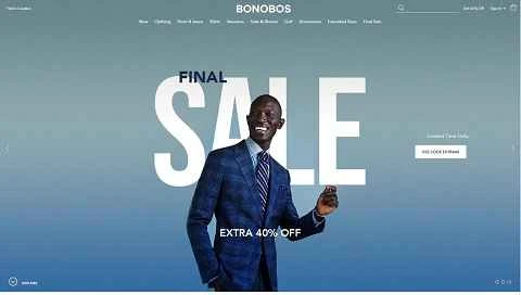 アメリカのメンズウェアブランド「Bonobos」のウェブサイト（ABC）