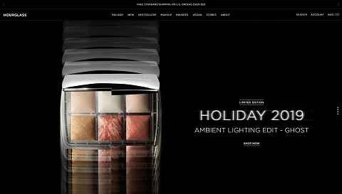 アメリカの美容ブランド「Hourglass Cosmetics」のウェブサイト
