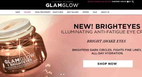 アメリカのフェイスマスクブランドGLAMGLOWのウェブサイト