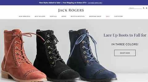 アメリカンカジュアルの高級女性用フットウェアブランド、ジャックロジャースのウェブサイト