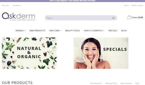 Askderm は、米国を拠点とする美容およびスキンケア製品のオンライン ショッピング サイトです。