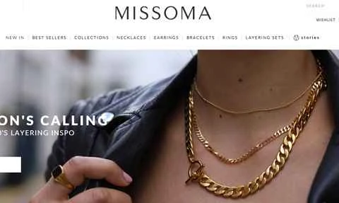 英国のファッションジュエリーブランドのウェブサイト、Missoma