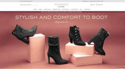 英国の女性向け靴ブランド、Paradox London のウェブサイト。