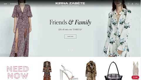 高級英国ブティックのショッピング ウェブサイト、Kirna Zabete。